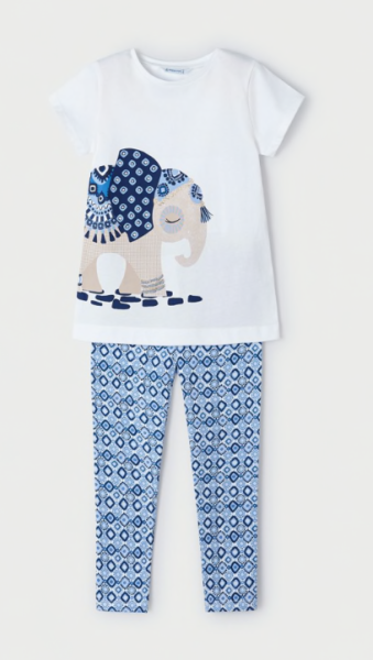 Mayoral - 2-teiliges Set/ T-Shirt weiß Elefant & Leggings blau
